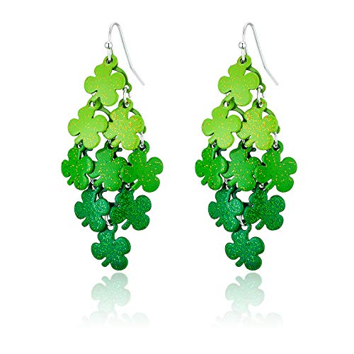 RareLove St Patricks Day Earrings For Women Silver Plated Multi Green Shamrock Chandelier Piercing Dangle Earrings Alloy - Image 1
