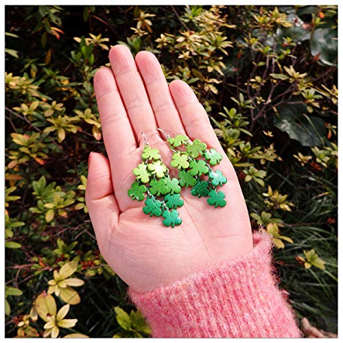 RareLove St Patricks Day Earrings For Women Silver Plated Multi Green Shamrock Chandelier Piercing Dangle Earrings Alloy - Image 5
