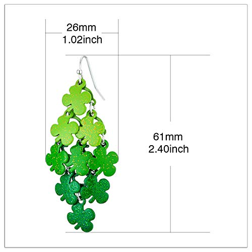 RareLove St Patricks Day Earrings For Women Silver Plated Multi Green Shamrock Chandelier Piercing Dangle Earrings Alloy - Image 2