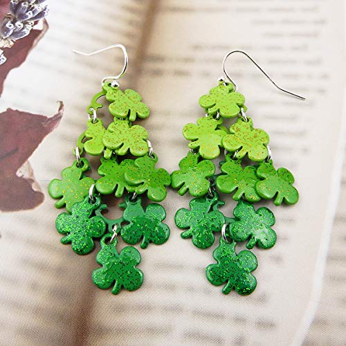 RareLove St Patricks Day Earrings For Women Silver Plated Multi Green Shamrock Chandelier Piercing Dangle Earrings Alloy - Image 3