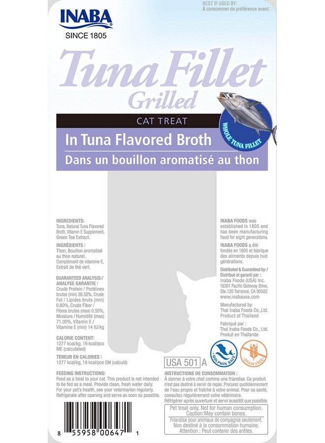 INABA Premium Hand-Cut Grilled Tuna Fillet Cat Treats/Topper with Vitamin E and Green Tea Extract, 0.52 Ounces Each, Pack of 6, Tuna Broth - Image 2
