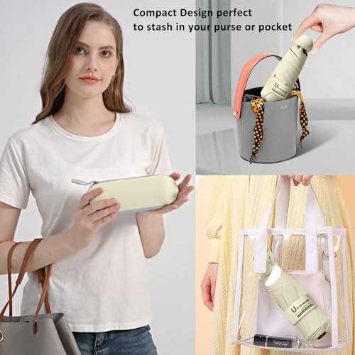 BAODINI Travel Essentials Mini Umbrella for Purse With Case Small Compact UV Sun Protection Lightweight Tiny Pocket Manual Open Close Umbrella for Women Kids and Men Fit Purse Backpack - Image 3