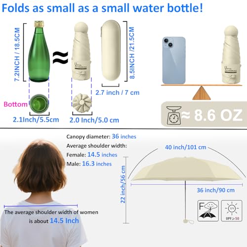 BAODINI Travel Essentials Mini Umbrella for Purse With Case Small Compact UV Sun Protection Lightweight Tiny Pocket Manual Open Close Umbrella for Women Kids and Men Fit Purse Backpack - Image 4