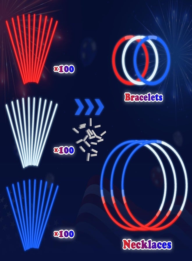 Leetous Bulk Patriotic Red White Blue glow sticks 300 PCS,Light up Bracelets Necklaces Accessories for Kids,Glow Party Favors Supplies Decorations for Independence Day, Fourth 4 of July Parade, Birthday, Pool - Image 3