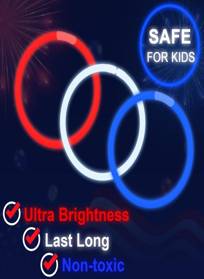 Leetous Bulk Patriotic Red White Blue glow sticks 300 PCS,Light up Bracelets Necklaces Accessories for Kids,Glow Party Favors Supplies Decorations for Independence Day, Fourth 4 of July Parade, Birthday, Pool - Image 4