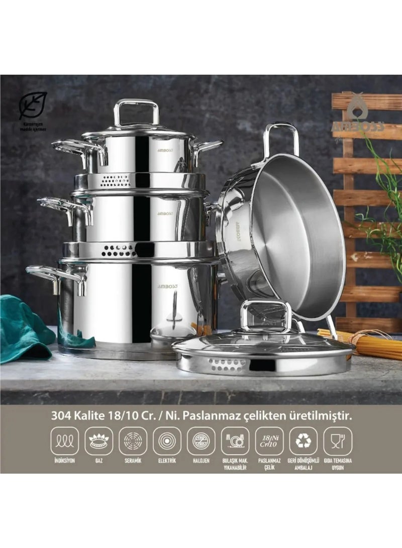 AMBOSS Turkish stainless steel cookware set (Ambos) with strainer, consisting of 8 pieces / steel handle DIA-6572 - Image 1