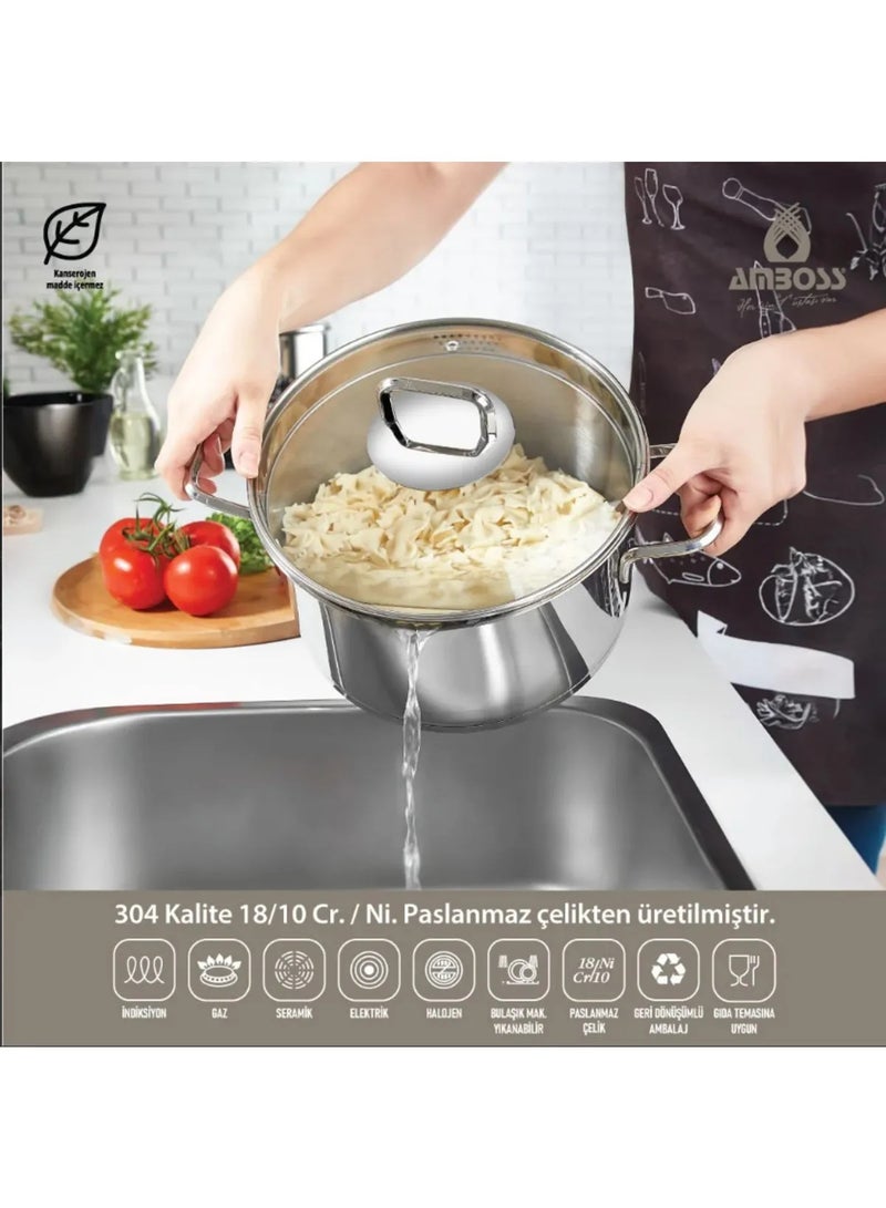AMBOSS Turkish stainless steel cookware set (Ambos) with strainer, consisting of 8 pieces / steel handle DIA-6572 - Image 3