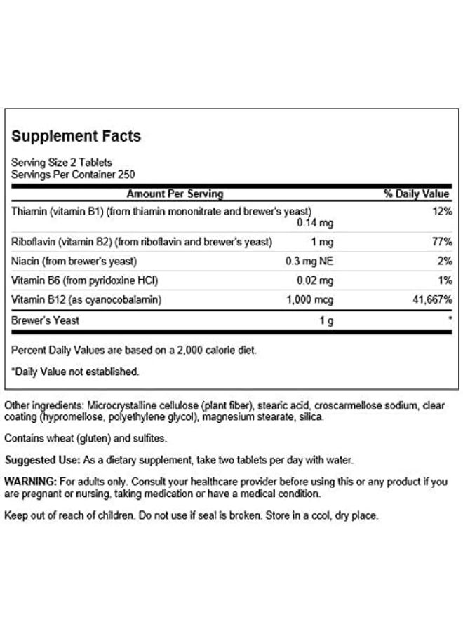 Swanson Brewer's Yeast - B Complex Vitamin Formula (500mg, 500 Tablets) (2 Pack) - Image 2