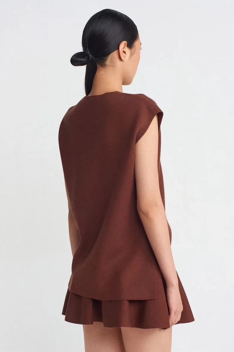 Dilvin Chestnut Brown DILVIN Women's Ribbed V-Neck Sweater Vest for Women | Best Price UAE