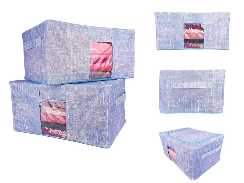 Generic Foldable 22L Storage Box with Steel Frame Double Zipped Opening Clear Window Organizer for Clothes Under Bed Closet Wardrobe Storage Bag Purple 2 Piece - Image 3
