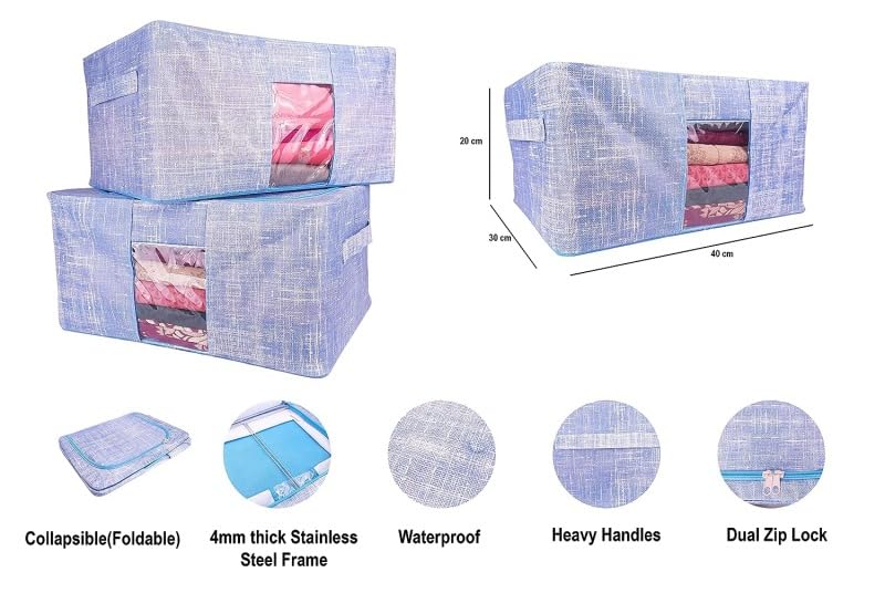 Generic Foldable 22L Storage Box with Steel Frame Double Zipped Opening Clear Window Organizer for Clothes Under Bed Closet Wardrobe Storage Bag Purple 2 Piece - Image 2