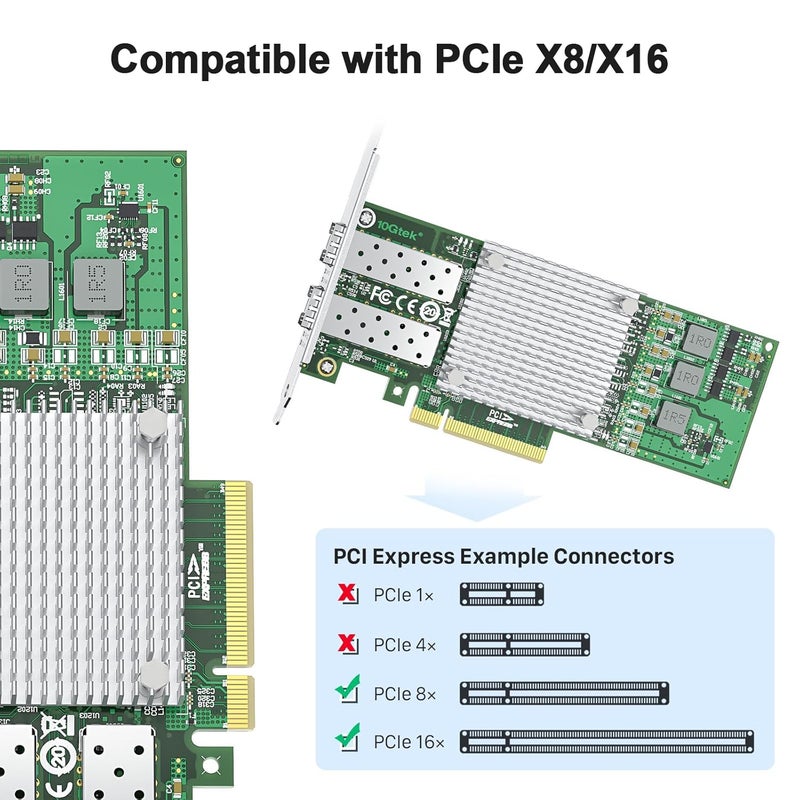 10جتيك بطاقة شبكة 10Gb PCI-E NIC، مع شريحة Broadcom BCM57810S، منفذين SFP+، محول إيثرنت PCI Express يدعم Windows Server/Windows/Linux/VMware - Image 2