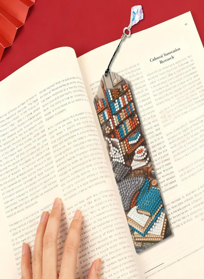 فواصل كتب فنية مرصعة بالألماس للبالغين، 4 قطع من فواصل الكتب المرصعة بالألماس مع قلادة، فن الأحجار الكريمة خماسي الأبعاد، فواصل كتب أكريليك سهلة الصنع لتزيين الكتب كهدية - Image 5