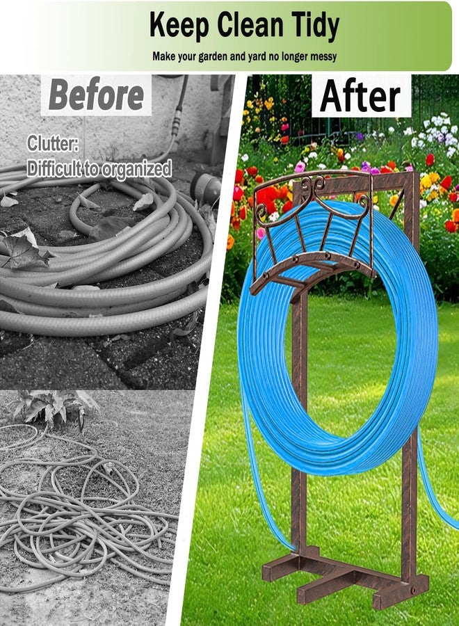 Gouisalin Garden Hose Holder, Heavy Duty Metal Hose Stand Freestanding Hose Hanger with 5 Spikes, Garden Water Hose Hanger Storage Rack Holds 150ft Hose for Outside Yard Lawn - Image 3