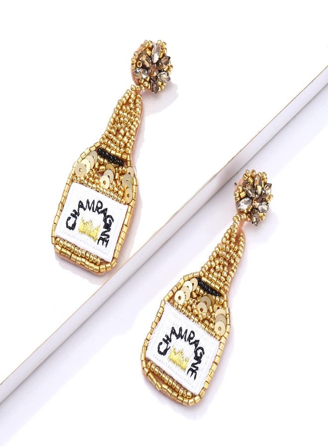 PHALIN Beaded Champagne Bottle Earrings for Women Handmade Bead Champagne Drop Dangle Earring Statement Earring Studs for Birthday Holiday Parties Gifts (Gold) - Image 4