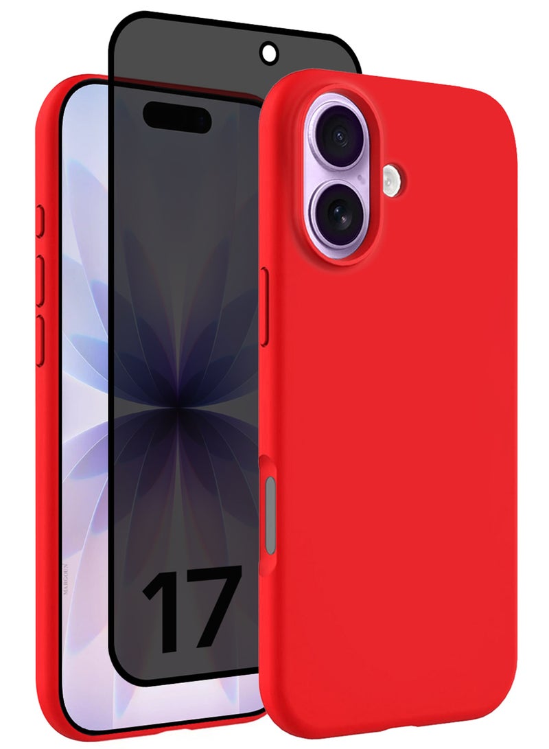 CATANES 2 Packs Silicone Protective Phone Case for iPhone 17 - Soft Anti-Scratch Microfiber Lining Ultra Slim Drop Protection Phone Cover with Privacy Screen Protector - Red - Image 1