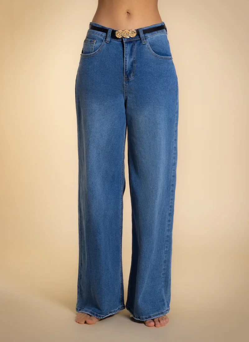 شايبس WIDE LEG MID-WAIST JEANS WITH BELT