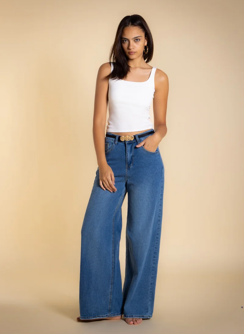 شايبس WIDE LEG MID-WAIST JEANS WITH BELT