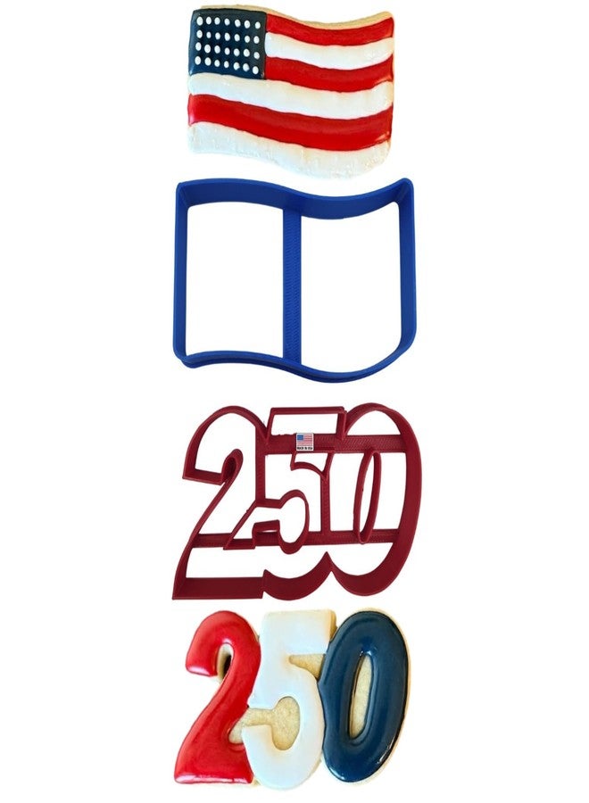 Heart's Treasure عيد ميلاد سعيد للولايات المتحدة الأمريكية 250 قالب تقطيع بسكويت، الرابع من يوليو، رقم 250، علم يرفرف، المجد القديم، أمريكا، ميريكا، أمريكي، الذكرى 250، 1776، عسكري، جيش، بحرية، سلاح الجو، مشاة البحرية، ذكرى، عيد العمال (عبوة من قطعتين) - Image 1