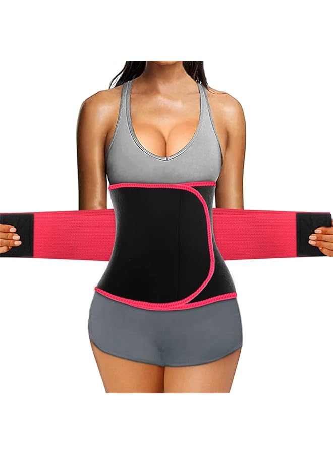 PROMASS Waist Trainer Belt For Women, Sport Girdle Belt, Slimming Sauna Waist Trimmer Belly Band Sweat Sports Girdle Belt, Exercise Belt With Adjustable Straps, Slimming Body Shaper Belt (Red, L) - Image 1
