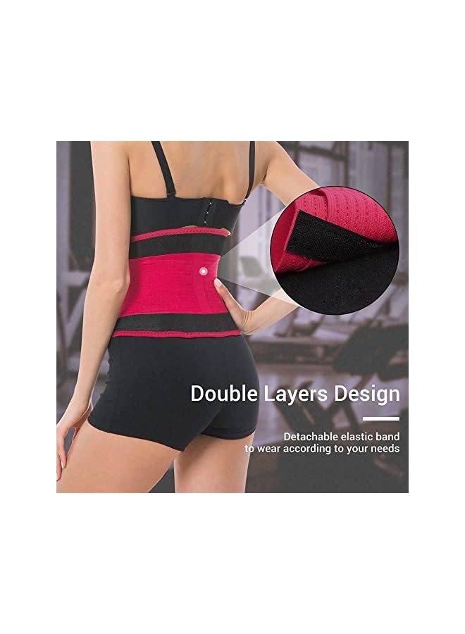 PROMASS Waist Trainer Belt For Women, Sport Girdle Belt, Slimming Sauna Waist Trimmer Belly Band Sweat Sports Girdle Belt, Exercise Belt With Adjustable Straps, Slimming Body Shaper Belt (Red, L) - Image 3