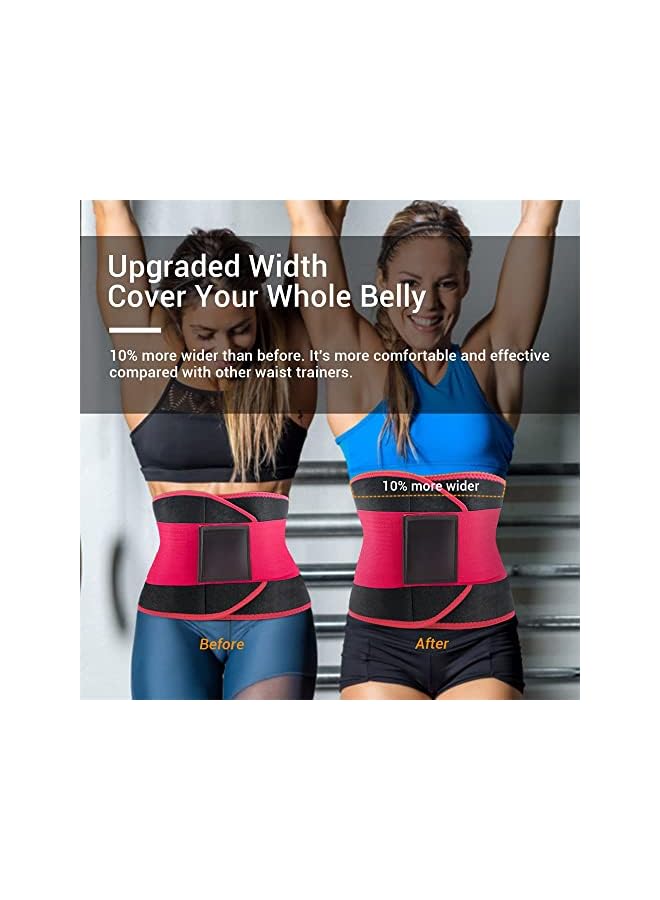 PROMASS Waist Trainer Belt For Women, Sport Girdle Belt, Slimming Sauna Waist Trimmer Belly Band Sweat Sports Girdle Belt, Exercise Belt With Adjustable Straps, Slimming Body Shaper Belt (Red, L) - Image 2