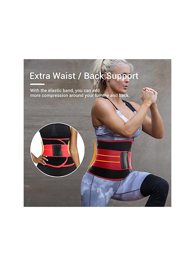 PROMASS Waist Trainer Belt For Women, Sport Girdle Belt, Slimming Sauna Waist Trimmer Belly Band Sweat Sports Girdle Belt, Exercise Belt With Adjustable Straps, Slimming Body Shaper Belt (Red, L) - Image 4