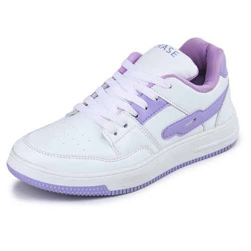 TRASE Casual Sneaker Shoes for Women | Soft Cushioned Insole | Sneakers for Woman | Lightweight | Comfortable | Stylish, Trendy Girls and Women Sneakers with Laces (White-Purple, 5 UK) - Image 1