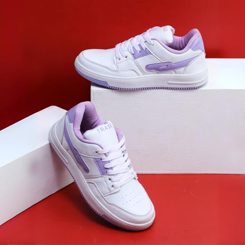 TRASE Casual Sneaker Shoes for Women | Soft Cushioned Insole | Sneakers for Woman | Lightweight | Comfortable | Stylish, Trendy Girls and Women Sneakers with Laces (White-Purple, 5 UK) - Image 3