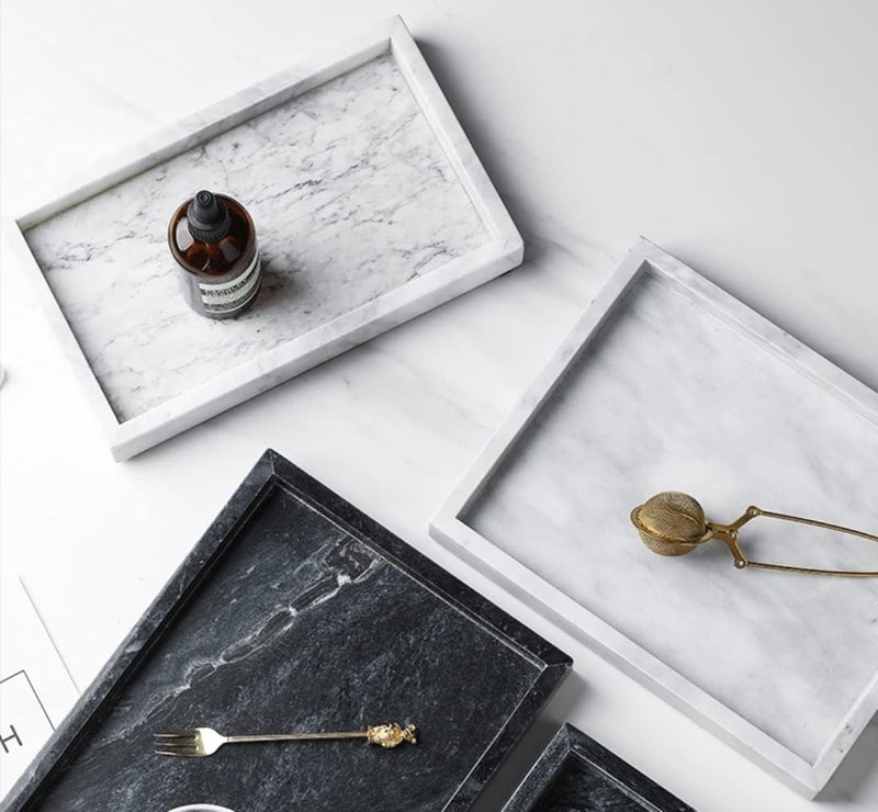 Moreast 12 x 8 inch Real Natural Marble Vanity Tray, Genuine Marble Storage Tray for Cosmetics/Jewelry, Non-Resin/Non-Ceramic, Dresser Organizer Tray, Bathroom Tray, Home Decor, Kitchen, Coffee Table - Image 4