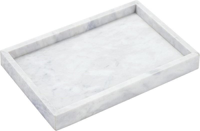 Moreast 12 x 8 inch Real Natural Marble Vanity Tray, Genuine Marble Storage Tray for Cosmetics/Jewelry, Non-Resin/Non-Ceramic, Dresser Organizer Tray, Bathroom Tray, Home Decor, Kitchen, Coffee Table - Image 1