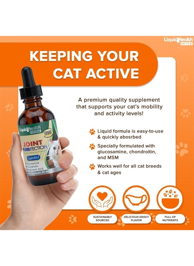 LIQUIDHEALTH 2.3 Oz Liquid Cat Glucosamine Joint Purr-Fection - Hip and Joint Health Relief Support, Chondroitin Feline Droppers -Senior Older Cats, Kittens - (3 Pack)  - Image 2