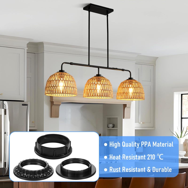Quadafy 9 Pack Lamp Shade Rings - 3 Styles 2 Sizes (outer diameter 34mm 39mm 50mm) Black E26/E27 Socket Rings for Lamps, Threaded Reducers for Hanging Light Socket Shade Ring - 1-3/8" & 1-1/2" Inner Diameter - Image 3