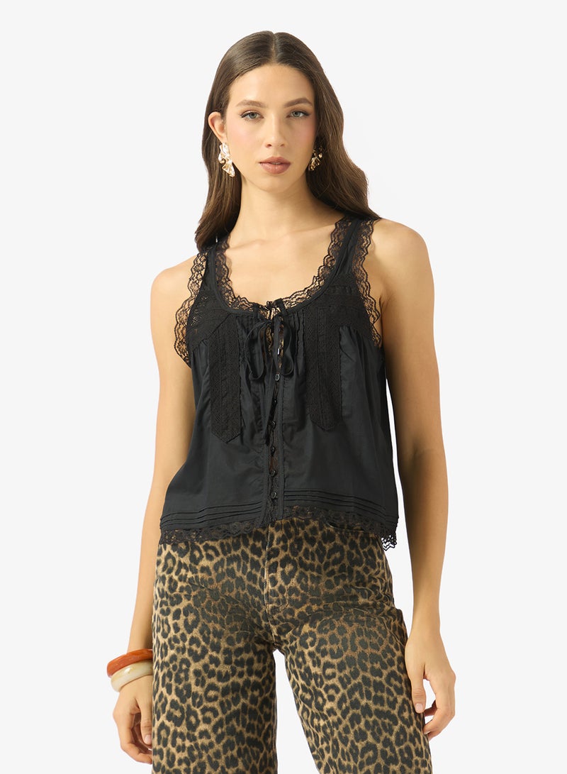 Ginger Openwork Broderie Lace Detail Top - Image 1