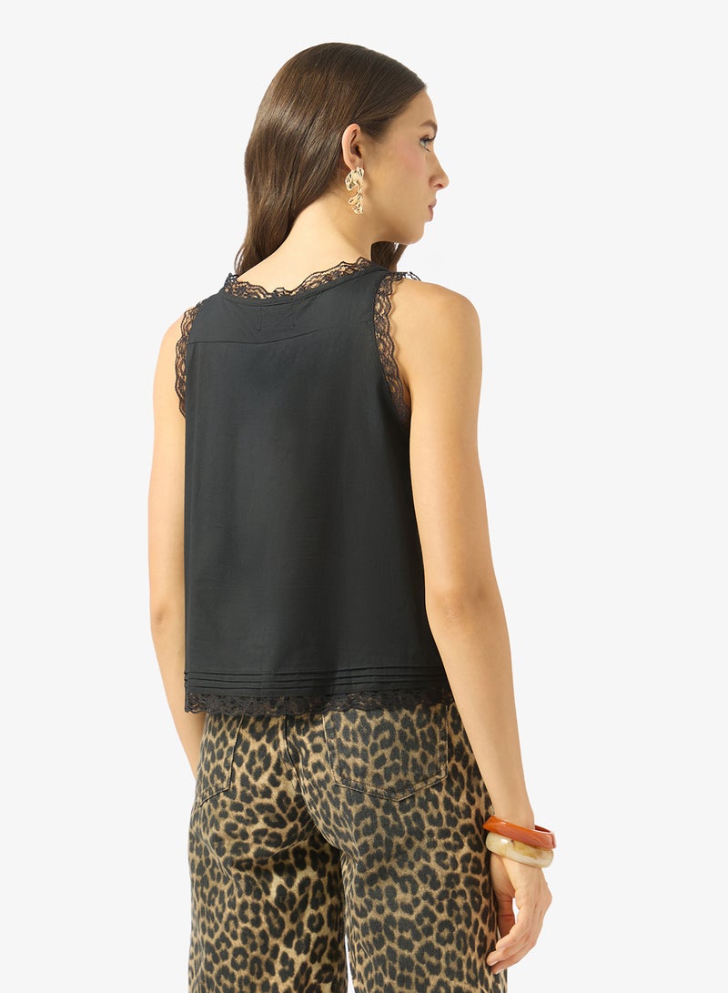 Ginger Openwork Broderie Lace Detail Top - Image 2