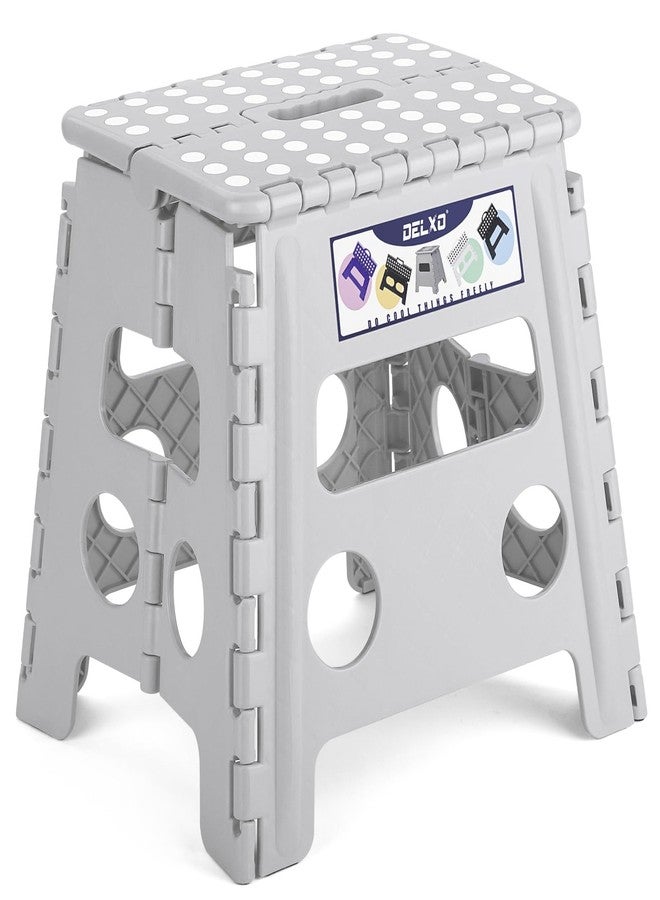 Delxo Folding Step Stool, 13 inch Non-Slip Foldable Stools for Kids & Adults Up to 300 LBS, Step Stool with Handle, Lightweight for Kitchen, Bathroom, Bedroom, Garden, Grey, 1PC - Image 1