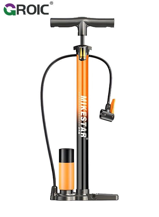 GROIC Bike Floor Pump with Gauge, 160 PSI High Pressure Bicycle Pumps - Durable Air Pump Fits Presta & Schrader Valve - Inflator for Road MTB Tire, Ball, Balloon, Inflatables - Image 1