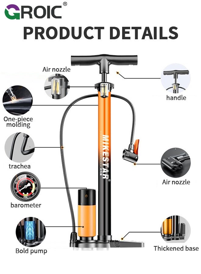 GROIC Bike Floor Pump with Gauge, 160 PSI High Pressure Bicycle Pumps - Durable Air Pump Fits Presta & Schrader Valve - Inflator for Road MTB Tire, Ball, Balloon, Inflatables - Image 2