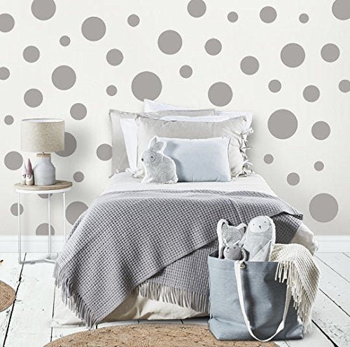 Create-A-Mural Polka Dot Wall Decals (63) Girls Room Wall Decor Stickers, Wall Dots, Vinyl Circle Peel & Stick DIY Bedroom, Playroom, Kids Room, Baby Nursery Toddler to Teen Bedroom Decoration 3"-6.5" (Grey) - Image 1