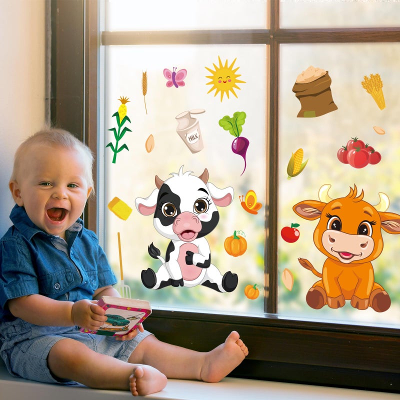 وولاين Whaline 9 Sheet Farm Animals Window Comings Cartoon Cartoon Animals Window Scale Chick Pig Cow Decor - Image 2