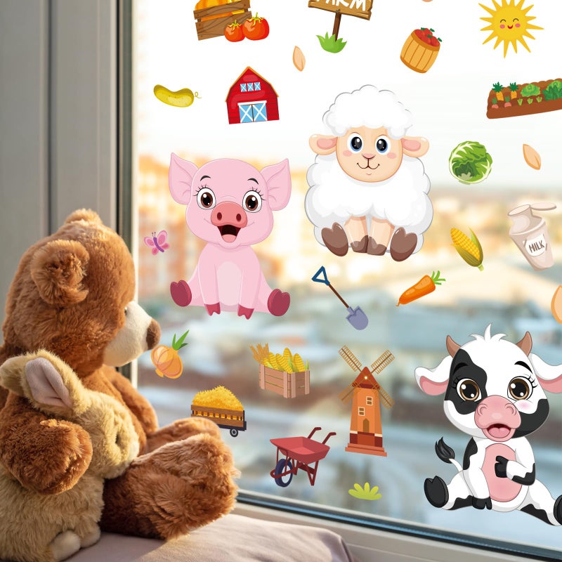 وولاين Whaline 9 Sheet Farm Animals Window Comings Cartoon Cartoon Animals Window Scale Chick Pig Cow Decor - Image 4