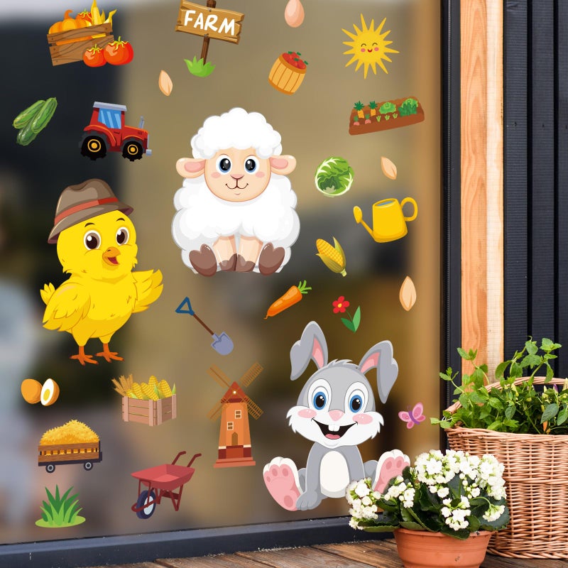وولاين Whaline 9 Sheet Farm Animals Window Comings Cartoon Cartoon Animals Window Scale Chick Pig Cow Decor - Image 3