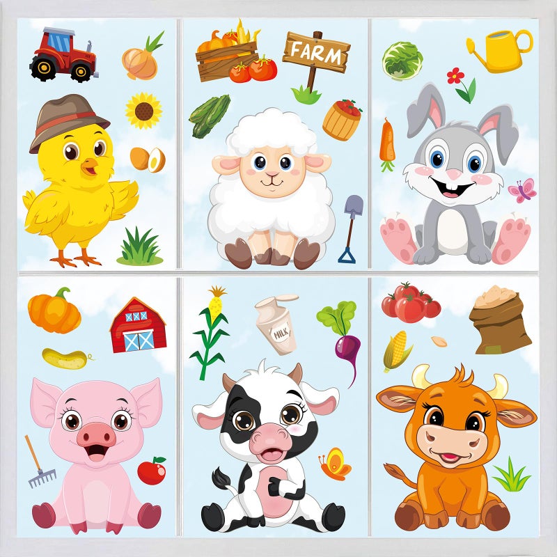 وولاين Whaline 9 Sheet Farm Animals Window Comings Cartoon Cartoon Animals Window Scale Chick Pig Cow Decor - Image 1