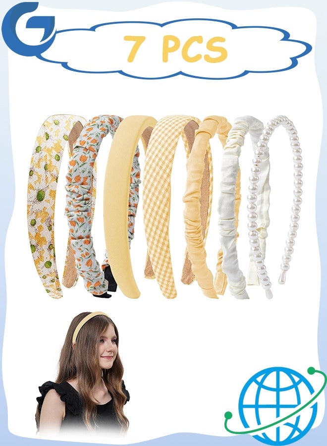 MXN 7 Pcs Women's & Girls Headband Set, Non Slip Flower Headband, Fashion Pearl Headbands, Twisted Headband, Different Designs Hair Accessories Gift for Girls Kids - Image 1