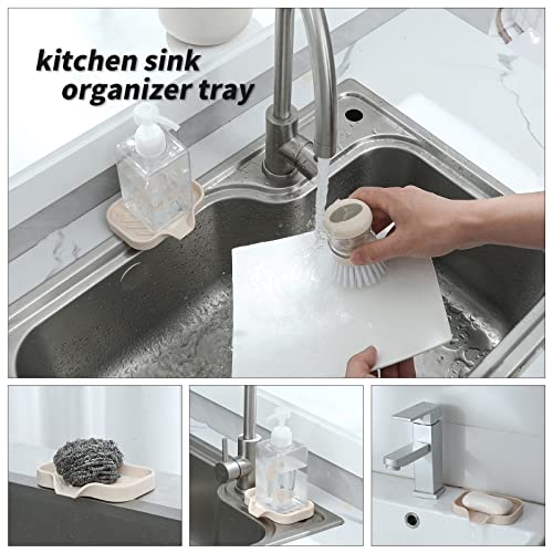MicoYang Silicone Bathroom Soap Dishes with Drain Spout-Bathroom and Kitchen Sink Organizer,Sponge Holder,Dish Soap Tray,Perfect for Dispenser,Scrubber,Bottle,Cup on Sink or Counter-Tapioca 4.9"×3.2" - Image 4