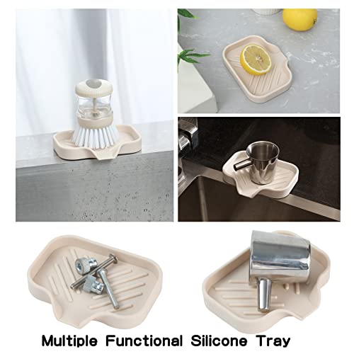 MicoYang Silicone Bathroom Soap Dishes with Drain Spout-Bathroom and Kitchen Sink Organizer,Sponge Holder,Dish Soap Tray,Perfect for Dispenser,Scrubber,Bottle,Cup on Sink or Counter-Tapioca 4.9"×3.2" - Image 5