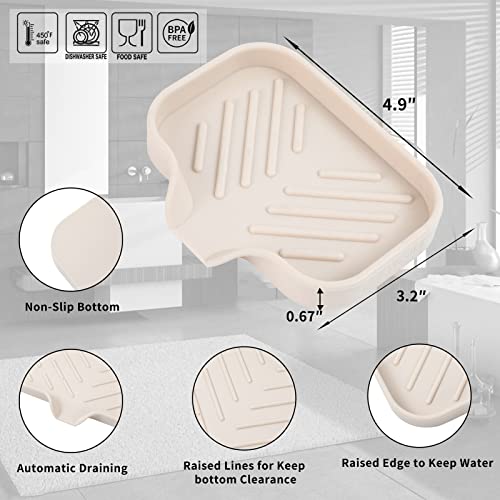 MicoYang Silicone Bathroom Soap Dishes with Drain Spout-Bathroom and Kitchen Sink Organizer,Sponge Holder,Dish Soap Tray,Perfect for Dispenser,Scrubber,Bottle,Cup on Sink or Counter-Tapioca 4.9"×3.2" - Image 2