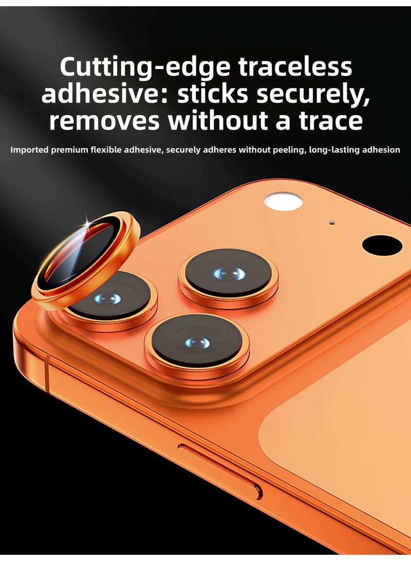 For iPhone 17 Pro/iPhone 17 Pro Max Camera Lens Protector, HD Tempered Metal Glass Camera Screen Protector Cover Film Accessories, 1 Set (Orange) - Image 3