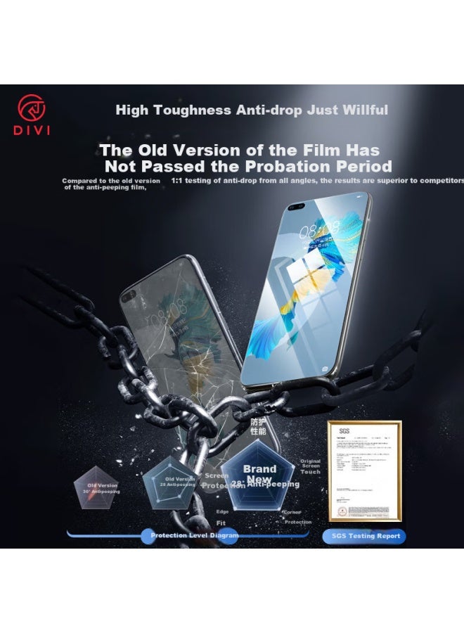 DiVi First Guard Privacy Screen Protector For Huawei Mate 40/40e, Full Adhesive, Huawei Full Coverage Ceramic Hydrogel Anti-fingerprint Tempered Glass Film, Dust-free Installation, Shatterproof Soft Film - Image 2