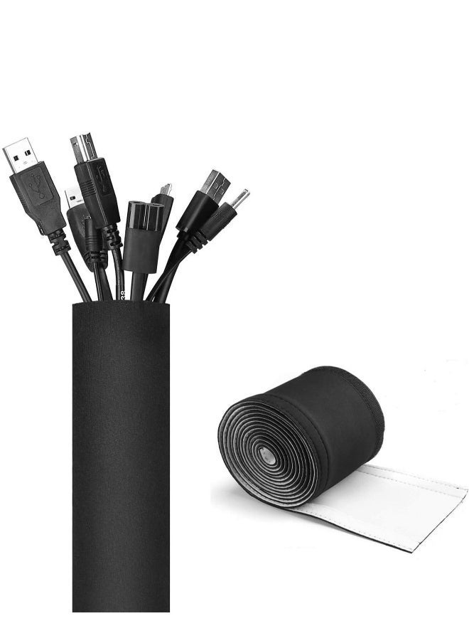 Cable Management Sleeve Cuttable Neoprene Cord Organizer System Flexible Cable Wrap Cover Wire Hider for Desk TV Computer Office Home Theater